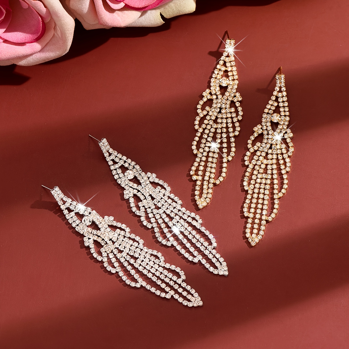 Women's Elegant Rhinestone Tassel Dangle Earrings